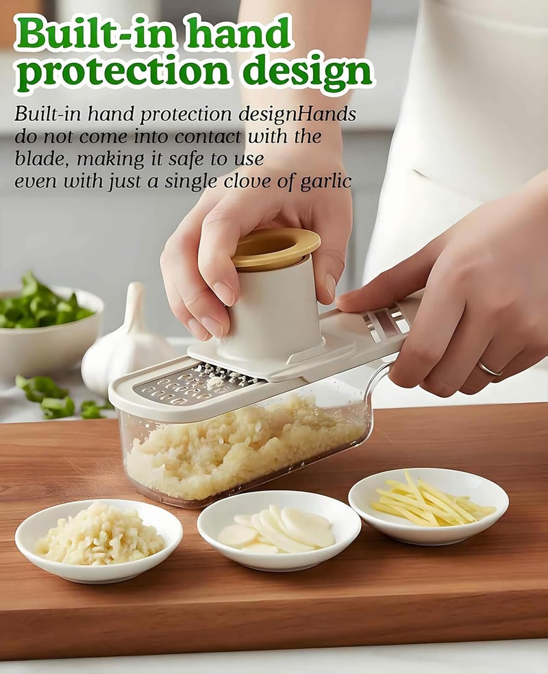Geyynow 2PCS Small Multifunctional Garlic Grinder Hand, Mini Garlic Slicer Super Thin with Container - Image 4